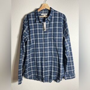 NWT Outerknown‎ Shirt Mens Lightweight Plaid Long Sleeve Organic Cotton Blue XL